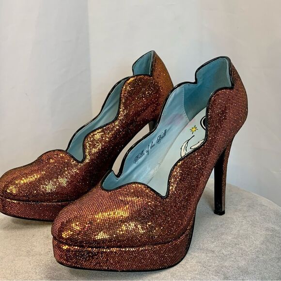 T.U.K. Bronze metallic glitter high heel platforms Sz 10 - Picture 4 of 11